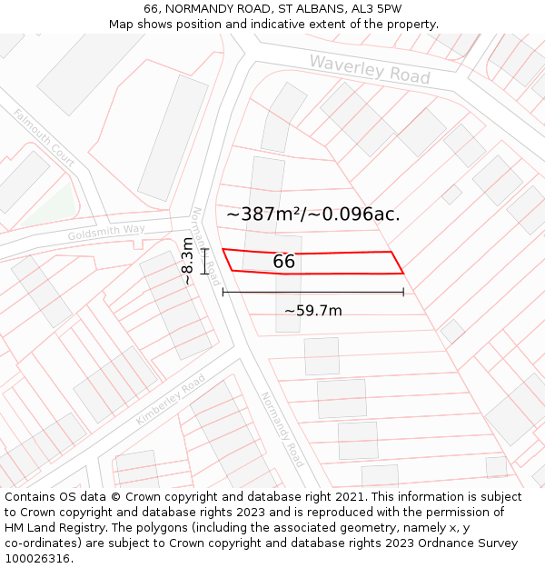 66, NORMANDY ROAD, ST ALBANS, AL3 5PW: Plot and title map
