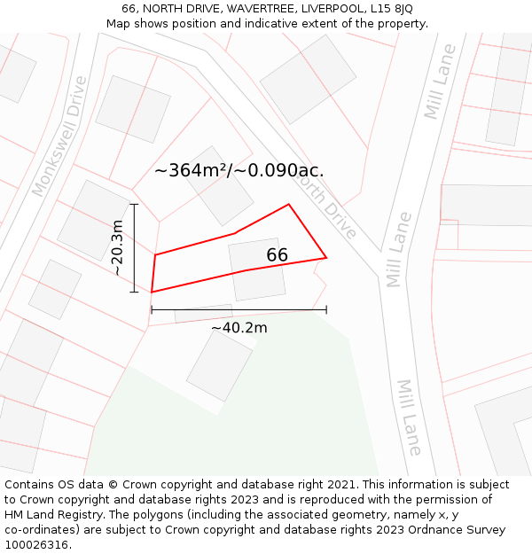 66, NORTH DRIVE, WAVERTREE, LIVERPOOL, L15 8JQ: Plot and title map