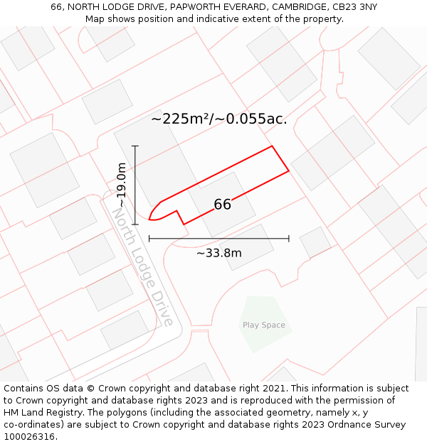 66, NORTH LODGE DRIVE, PAPWORTH EVERARD, CAMBRIDGE, CB23 3NY: Plot and title map
