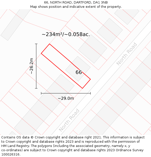 66, NORTH ROAD, DARTFORD, DA1 3NB: Plot and title map
