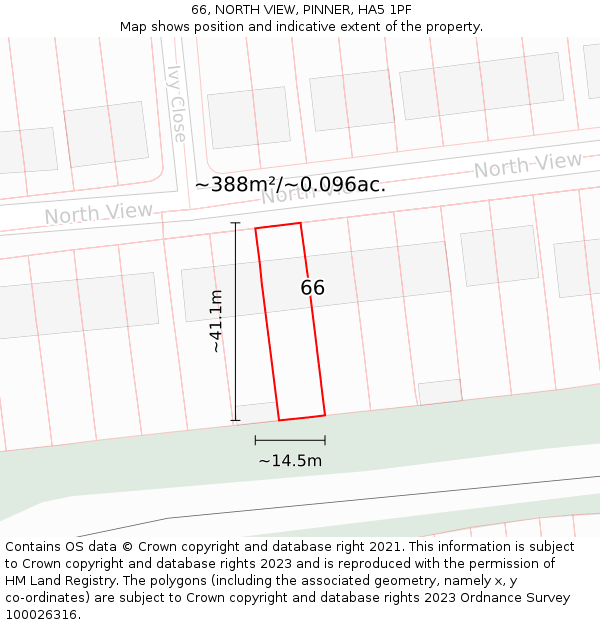 66, NORTH VIEW, PINNER, HA5 1PF: Plot and title map