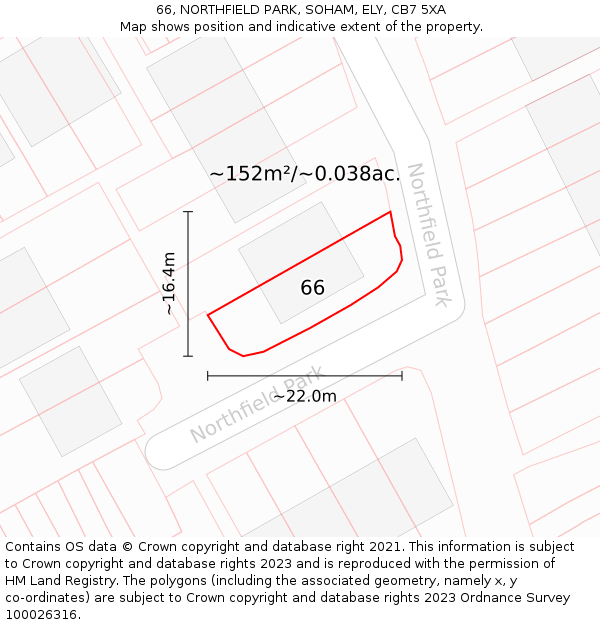 66, NORTHFIELD PARK, SOHAM, ELY, CB7 5XA: Plot and title map