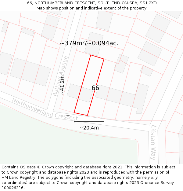 66, NORTHUMBERLAND CRESCENT, SOUTHEND-ON-SEA, SS1 2XD: Plot and title map