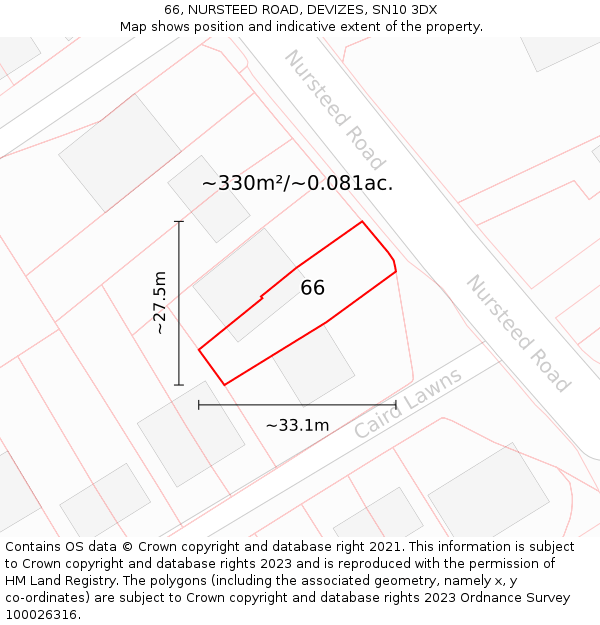 66, NURSTEED ROAD, DEVIZES, SN10 3DX: Plot and title map