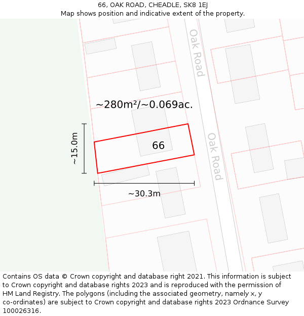 66, OAK ROAD, CHEADLE, SK8 1EJ: Plot and title map