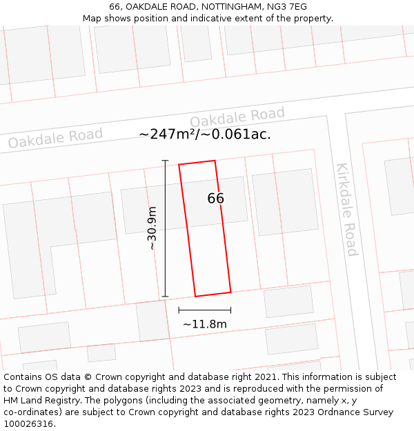 66, OAKDALE ROAD, NOTTINGHAM, NG3 7EG: Plot and title map