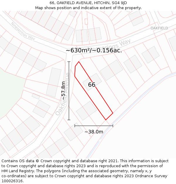 66, OAKFIELD AVENUE, HITCHIN, SG4 9JD: Plot and title map