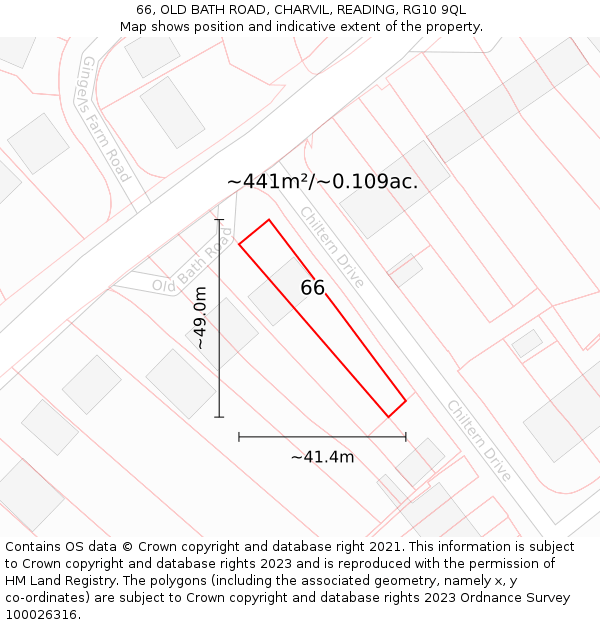 66, OLD BATH ROAD, CHARVIL, READING, RG10 9QL: Plot and title map