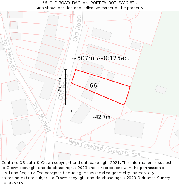 66, OLD ROAD, BAGLAN, PORT TALBOT, SA12 8TU: Plot and title map