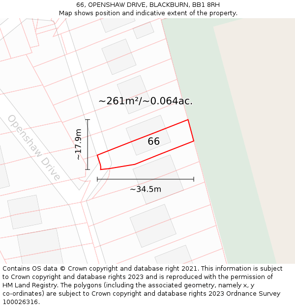 66, OPENSHAW DRIVE, BLACKBURN, BB1 8RH: Plot and title map