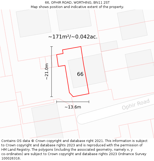 66, OPHIR ROAD, WORTHING, BN11 2ST: Plot and title map