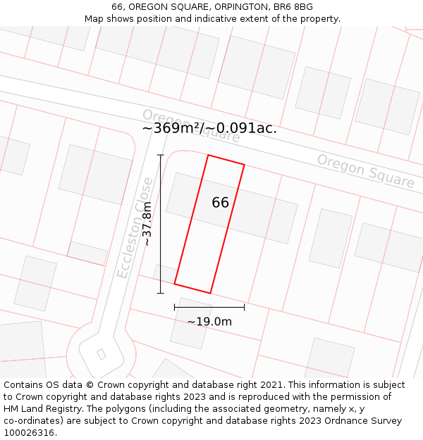 66, OREGON SQUARE, ORPINGTON, BR6 8BG: Plot and title map