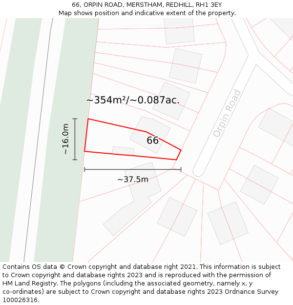 66, ORPIN ROAD, MERSTHAM, REDHILL, RH1 3EY: Plot and title map