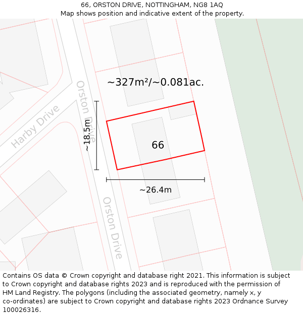 66, ORSTON DRIVE, NOTTINGHAM, NG8 1AQ: Plot and title map