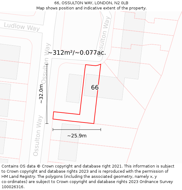 66, OSSULTON WAY, LONDON, N2 0LB: Plot and title map