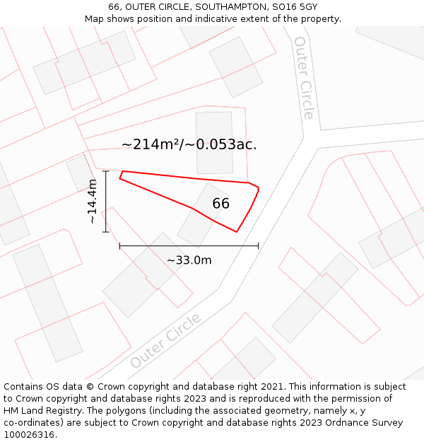 66, OUTER CIRCLE, SOUTHAMPTON, SO16 5GY: Plot and title map