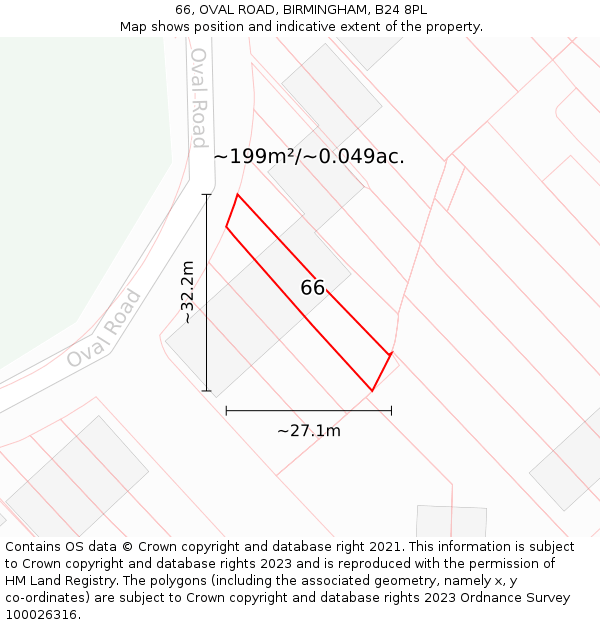 66, OVAL ROAD, BIRMINGHAM, B24 8PL: Plot and title map