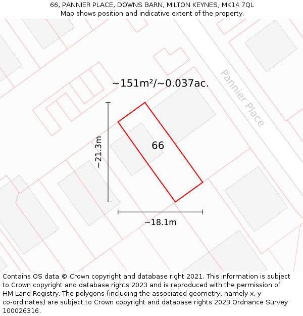 66, PANNIER PLACE, DOWNS BARN, MILTON KEYNES, MK14 7QL: Plot and title map