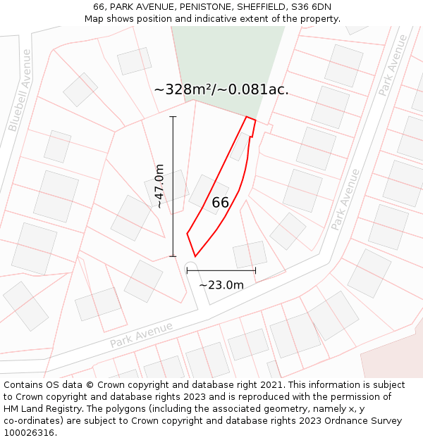 66, PARK AVENUE, PENISTONE, SHEFFIELD, S36 6DN: Plot and title map