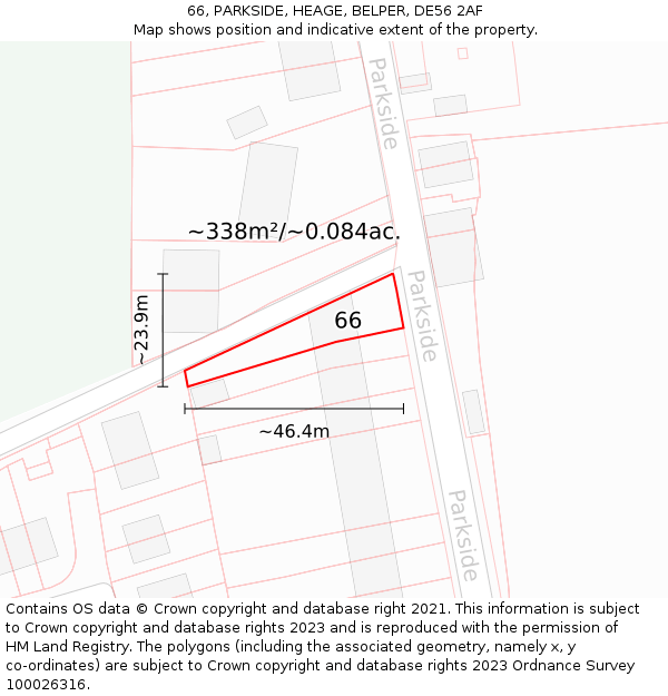 66, PARKSIDE, HEAGE, BELPER, DE56 2AF: Plot and title map