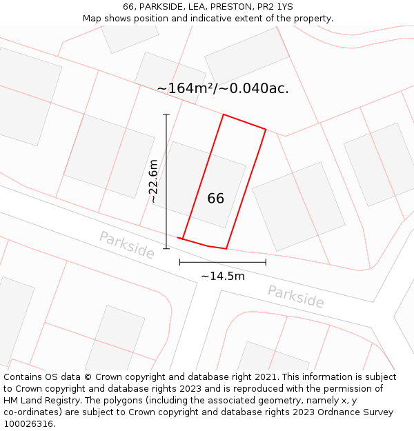 66, PARKSIDE, LEA, PRESTON, PR2 1YS: Plot and title map