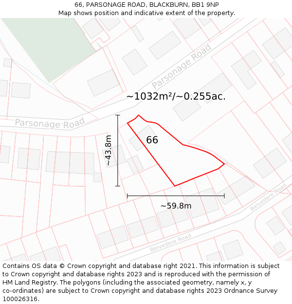 66, PARSONAGE ROAD, BLACKBURN, BB1 9NP: Plot and title map
