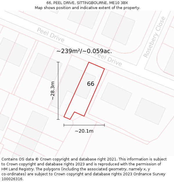 66, PEEL DRIVE, SITTINGBOURNE, ME10 3BX: Plot and title map