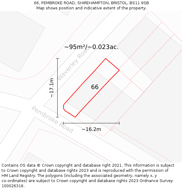 66, PEMBROKE ROAD, SHIREHAMPTON, BRISTOL, BS11 9SB: Plot and title map