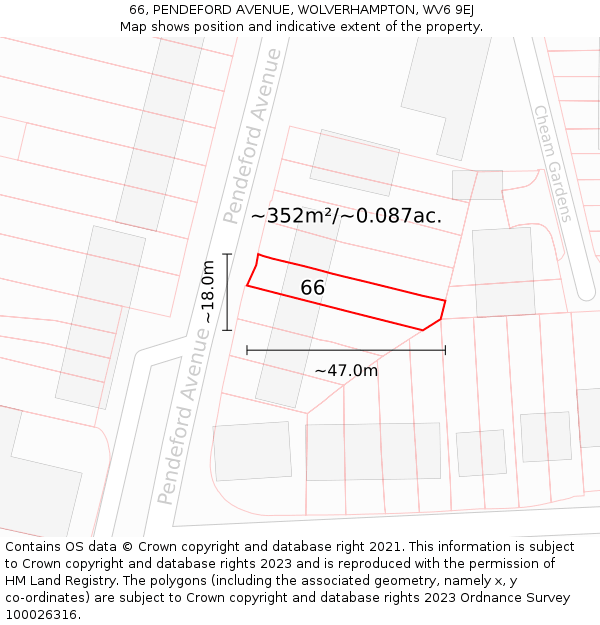 66, PENDEFORD AVENUE, WOLVERHAMPTON, WV6 9EJ: Plot and title map