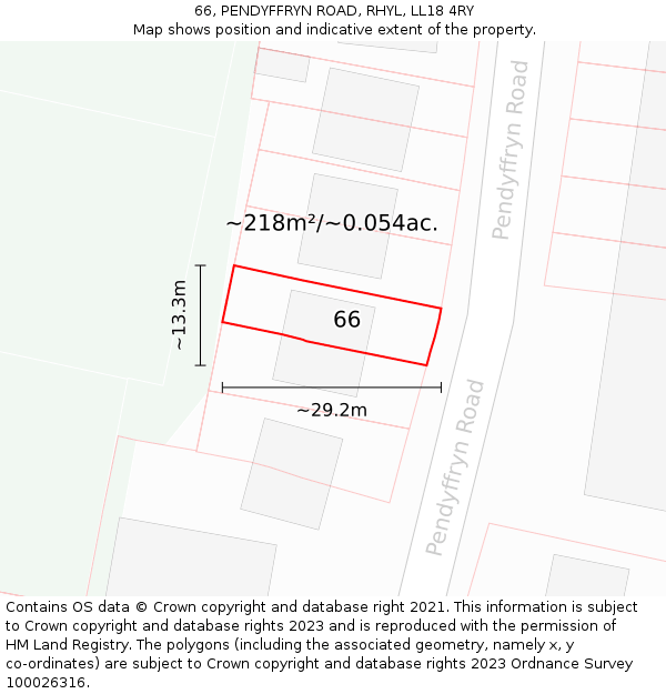 66, PENDYFFRYN ROAD, RHYL, LL18 4RY: Plot and title map
