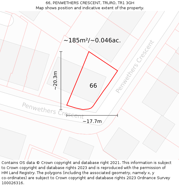 66, PENWETHERS CRESCENT, TRURO, TR1 3GH: Plot and title map
