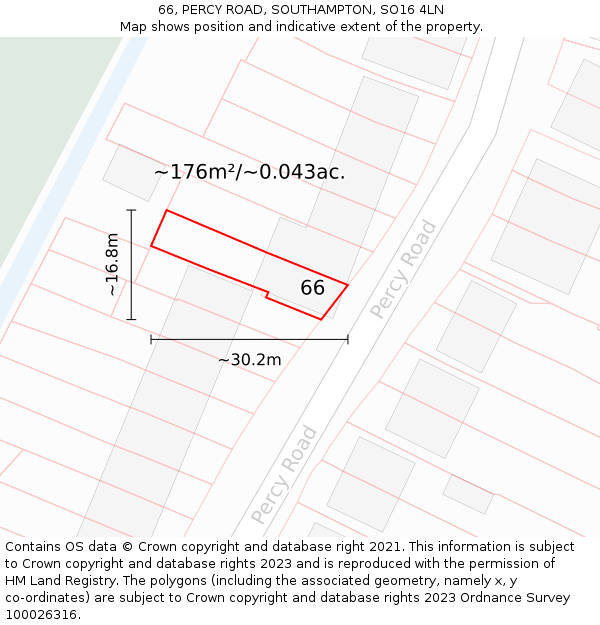 66, PERCY ROAD, SOUTHAMPTON, SO16 4LN: Plot and title map