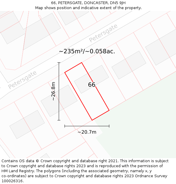 66, PETERSGATE, DONCASTER, DN5 9JH: Plot and title map