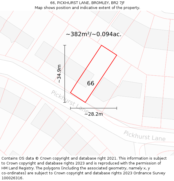 66, PICKHURST LANE, BROMLEY, BR2 7JF: Plot and title map