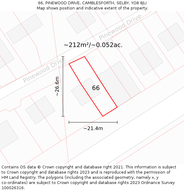 66, PINEWOOD DRIVE, CAMBLESFORTH, SELBY, YO8 8JU: Plot and title map