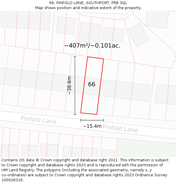 66, PINFOLD LANE, SOUTHPORT, PR8 3QL: Plot and title map