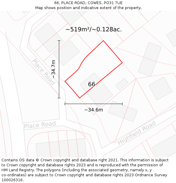 66, PLACE ROAD, COWES, PO31 7UE: Plot and title map