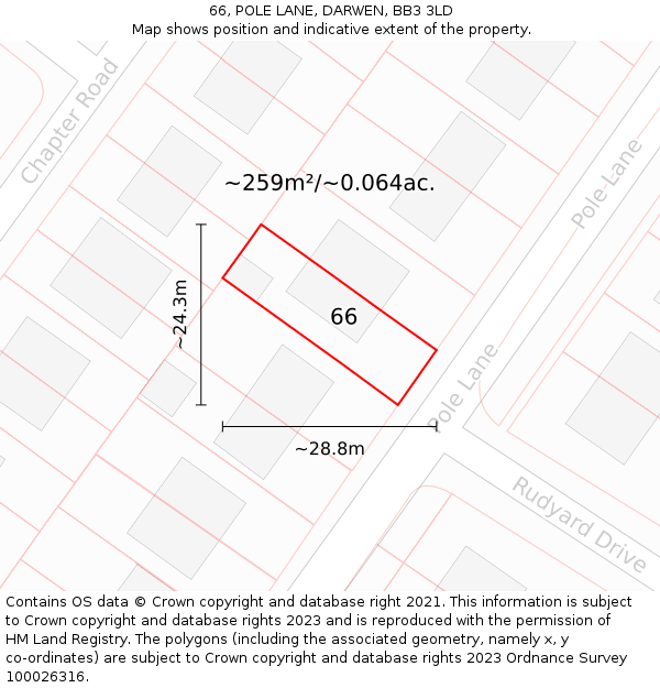 66, POLE LANE, DARWEN, BB3 3LD: Plot and title map