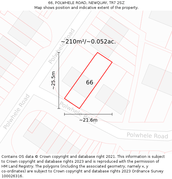 66, POLWHELE ROAD, NEWQUAY, TR7 2SZ: Plot and title map