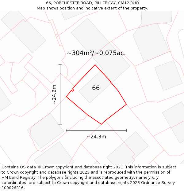 66, PORCHESTER ROAD, BILLERICAY, CM12 0UQ: Plot and title map