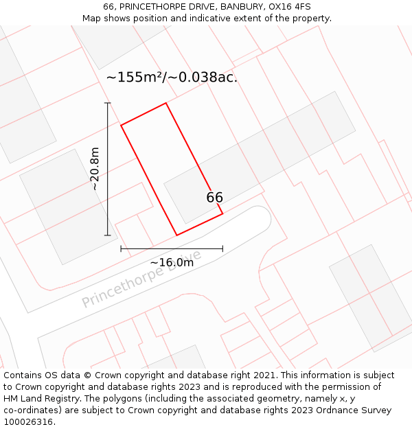 66, PRINCETHORPE DRIVE, BANBURY, OX16 4FS: Plot and title map