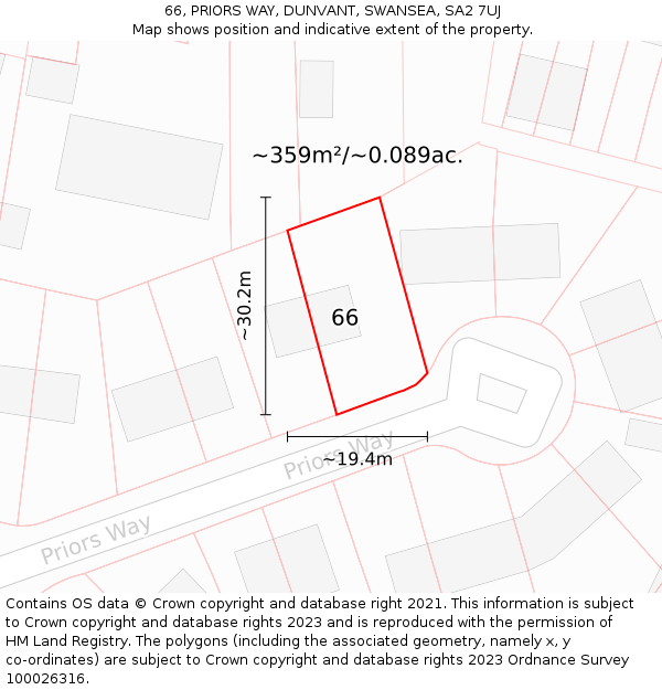 66, PRIORS WAY, DUNVANT, SWANSEA, SA2 7UJ: Plot and title map