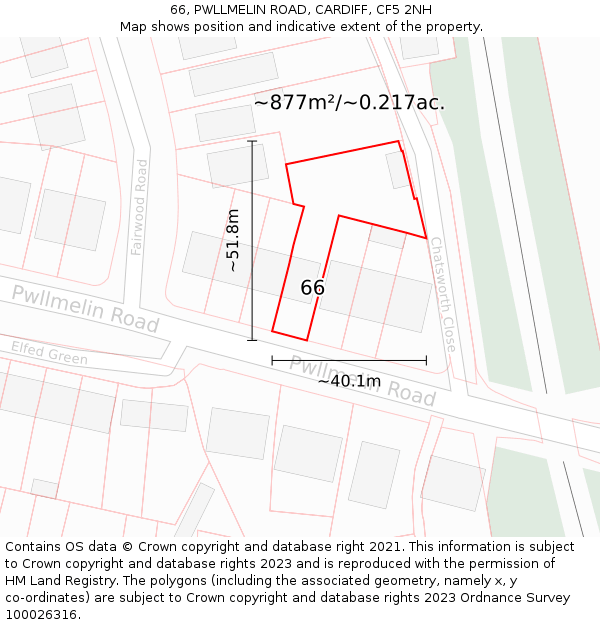 66, PWLLMELIN ROAD, CARDIFF, CF5 2NH: Plot and title map