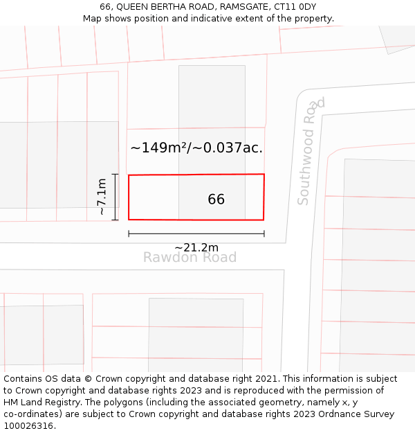 66, QUEEN BERTHA ROAD, RAMSGATE, CT11 0DY: Plot and title map