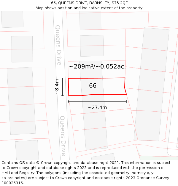 66, QUEENS DRIVE, BARNSLEY, S75 2QE: Plot and title map
