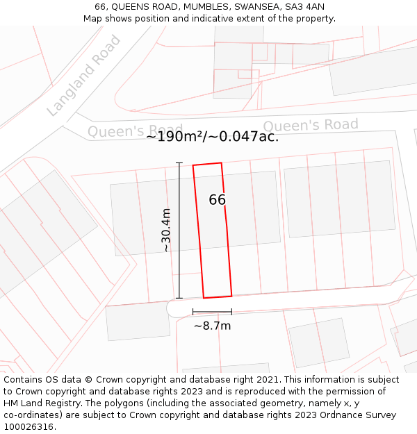 66, QUEENS ROAD, MUMBLES, SWANSEA, SA3 4AN: Plot and title map
