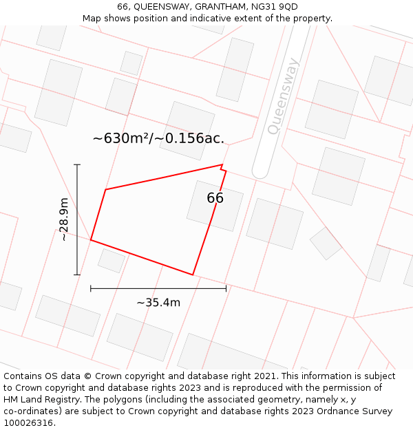 66, QUEENSWAY, GRANTHAM, NG31 9QD: Plot and title map