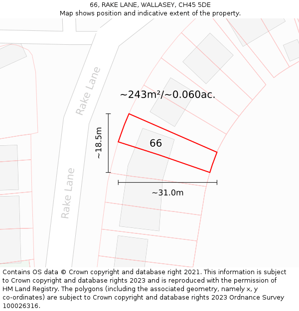 66, RAKE LANE, WALLASEY, CH45 5DE: Plot and title map