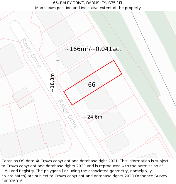 66, RALEY DRIVE, BARNSLEY, S75 1FL: Plot and title map