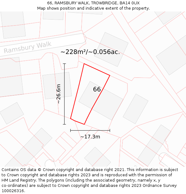 66, RAMSBURY WALK, TROWBRIDGE, BA14 0UX: Plot and title map